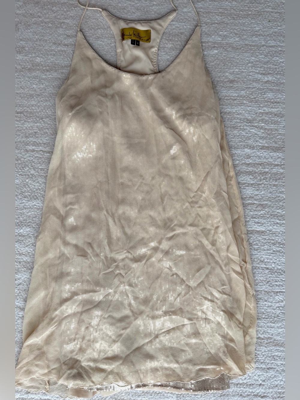 Nicole Miller Silk Sequin Slip Dress | Ivory Champagne | Size 4